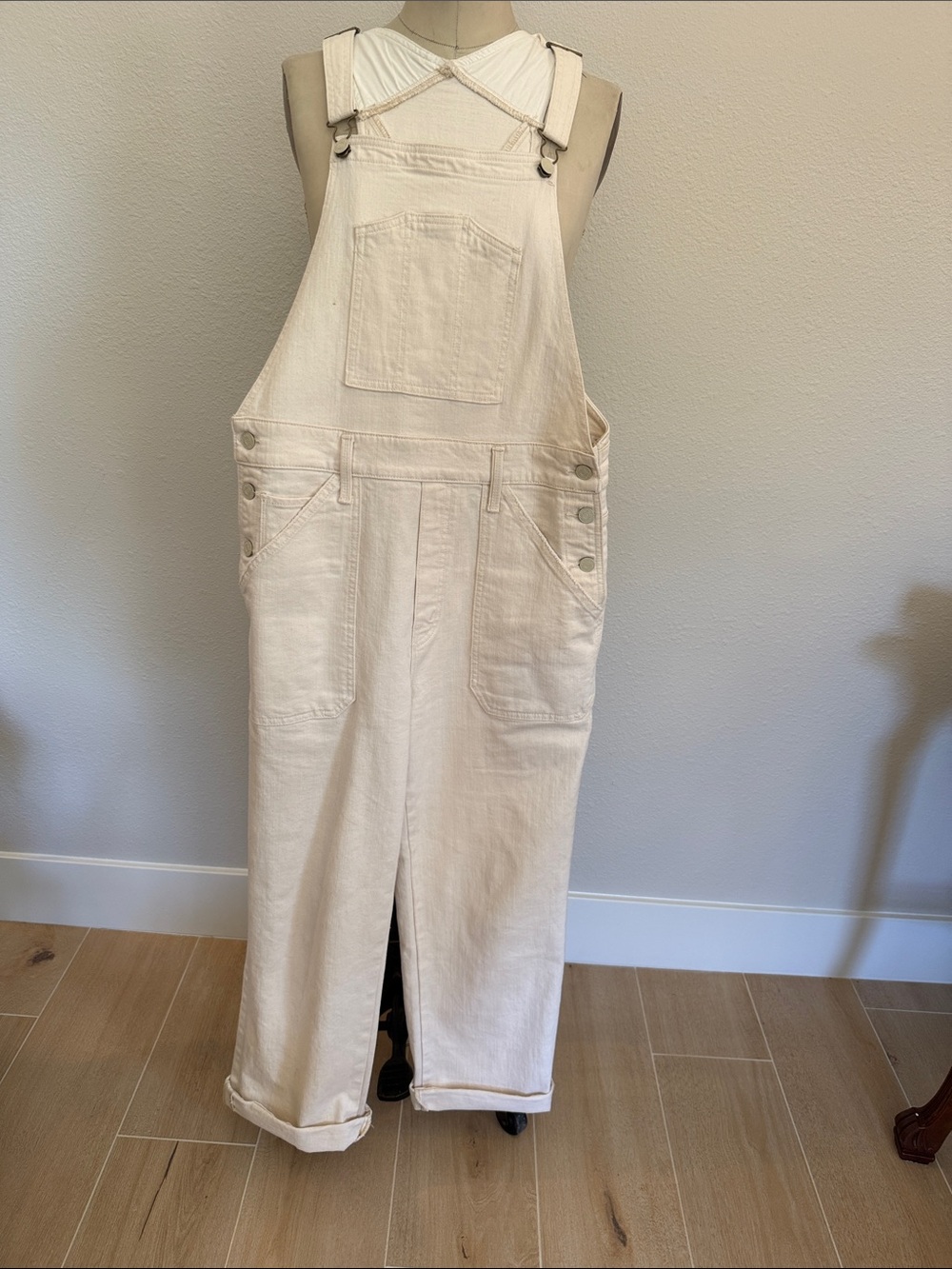 MOTHER Cream Denim Overall Jumpsuit size Large